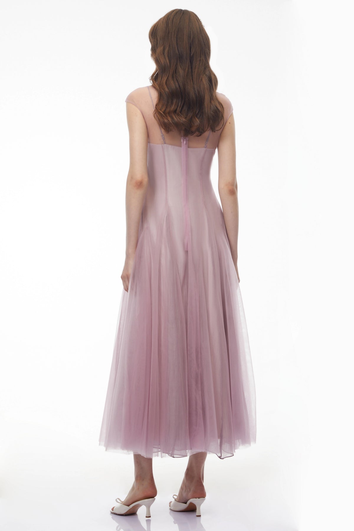 Simin Purple SemiSheer Tulle Maxi Dress