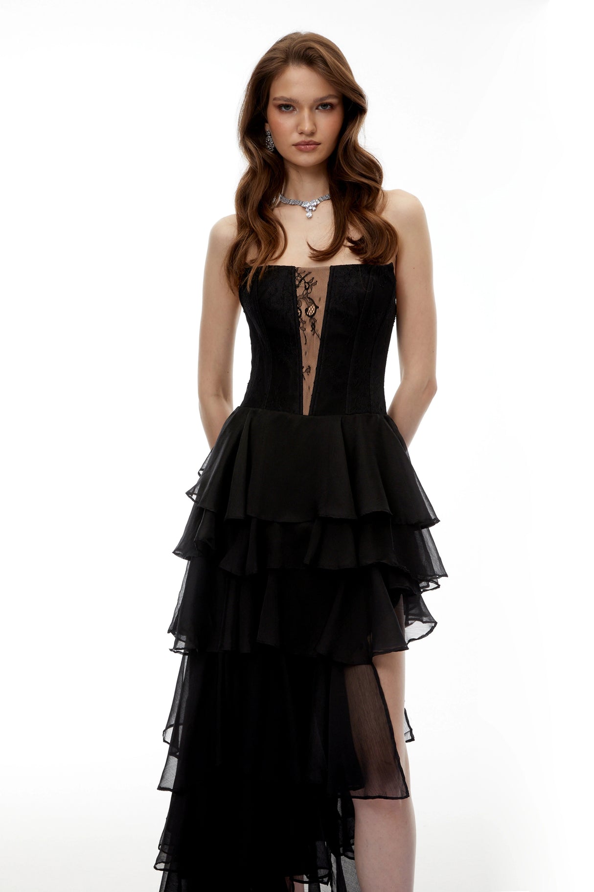 Simone Black Tulle Maxi Dress with CutOuts