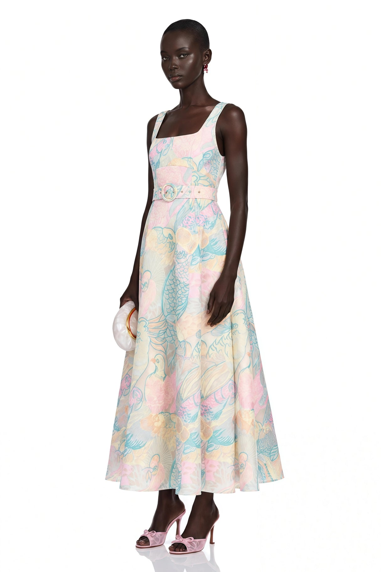 Sofía Pink Bird Print Maxi Dress