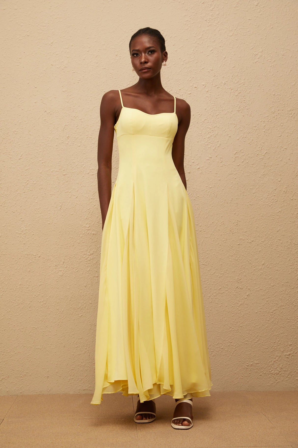 Sofie Yellow Pleated Maxi Dress