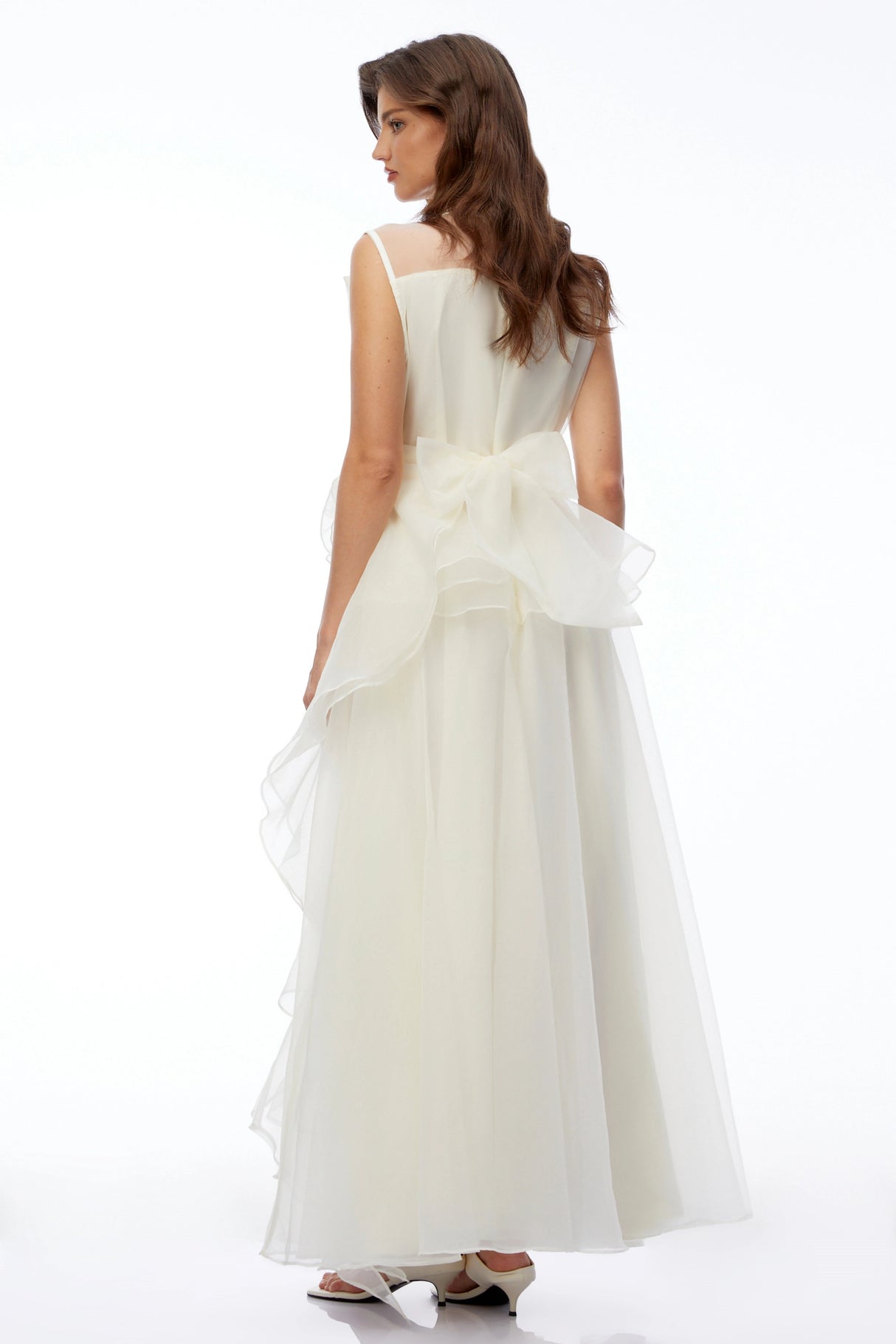 Solange Ivory Sleeveless Chiffon Maxi Dress with 3D Florals