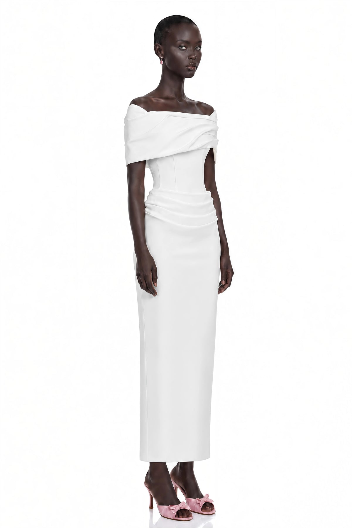 Solara White Draped Midi Dress