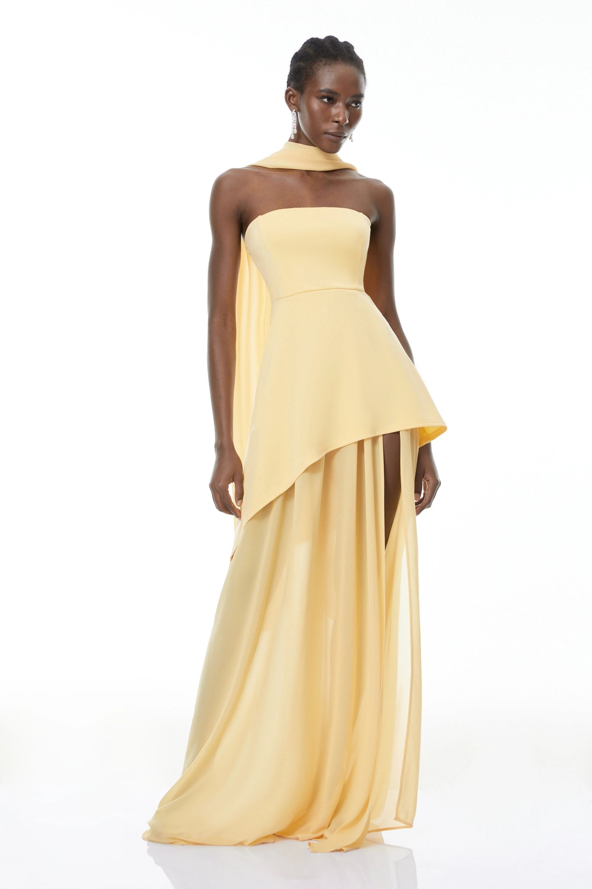 Solène Yellow OffShoulder Ruched Maxi Gown