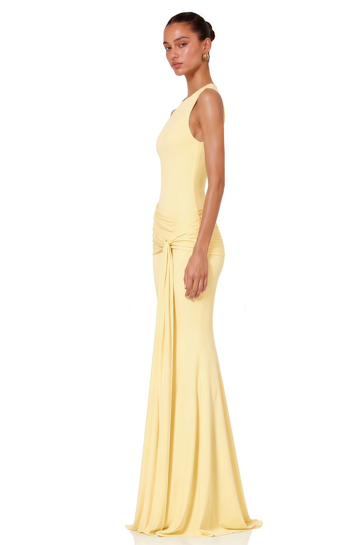 Solenne Yellow Asymmetrical Pleated Maxi Dress