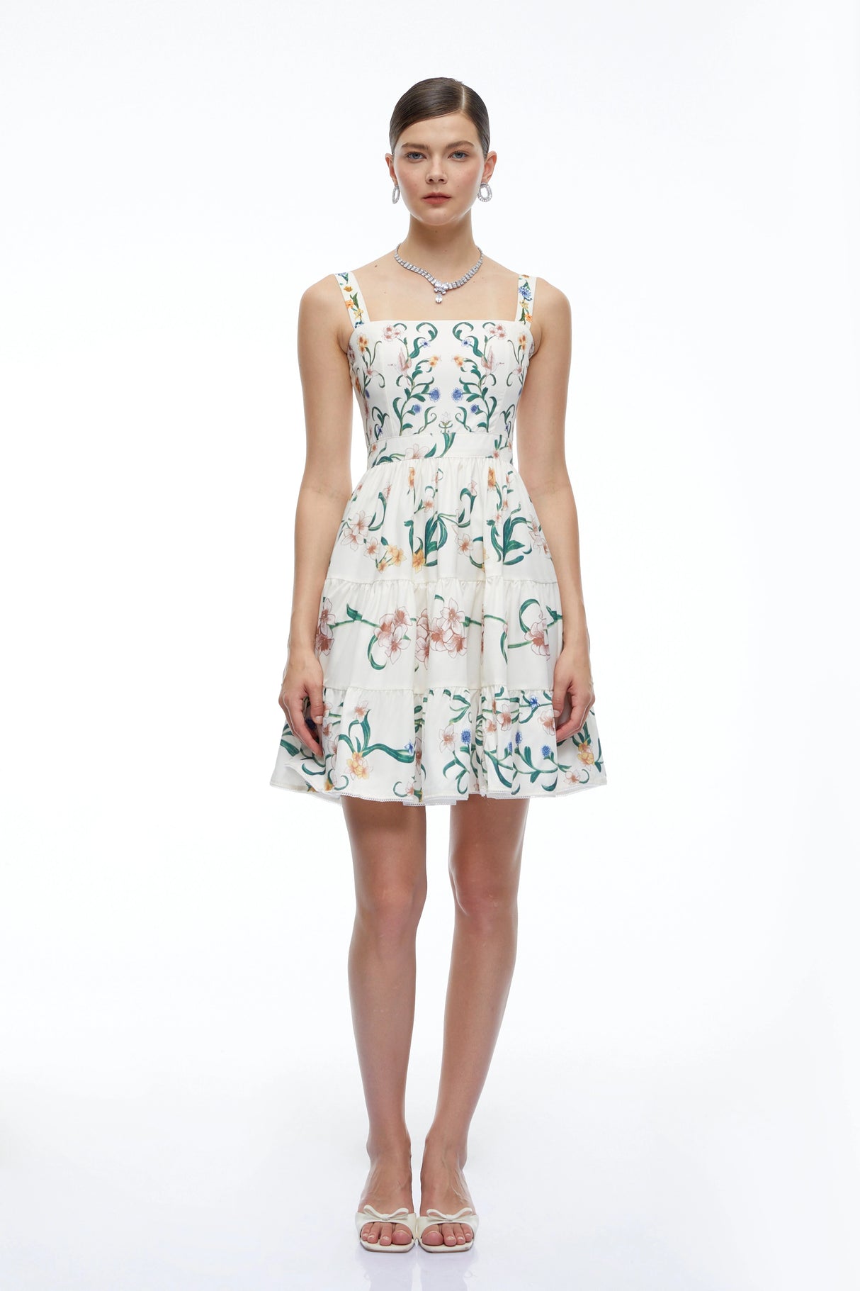 Soline Green Floral Print Ruffled Mini Dress