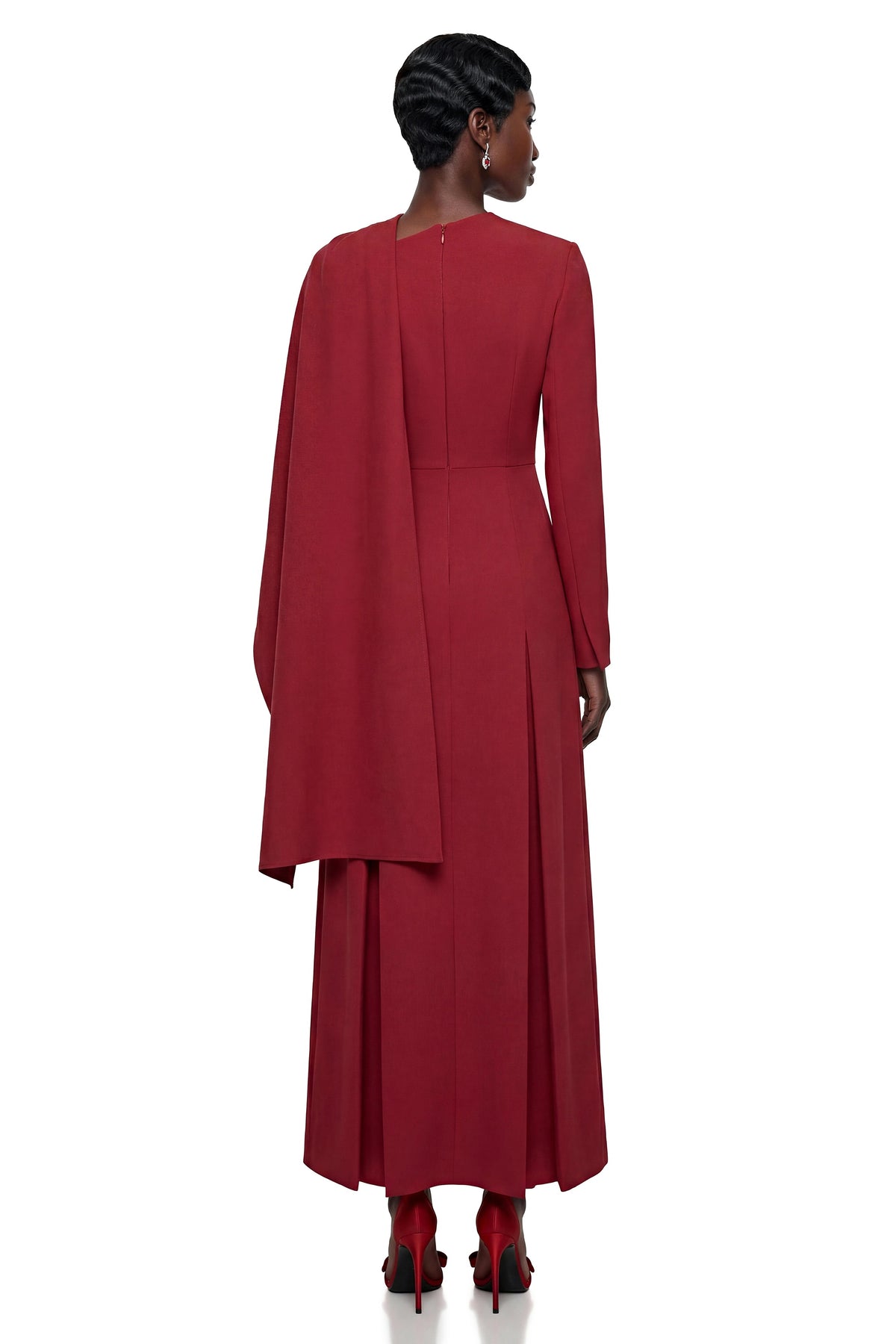 Sophia Burgundy One Shoulder Pleated Maxi Dress