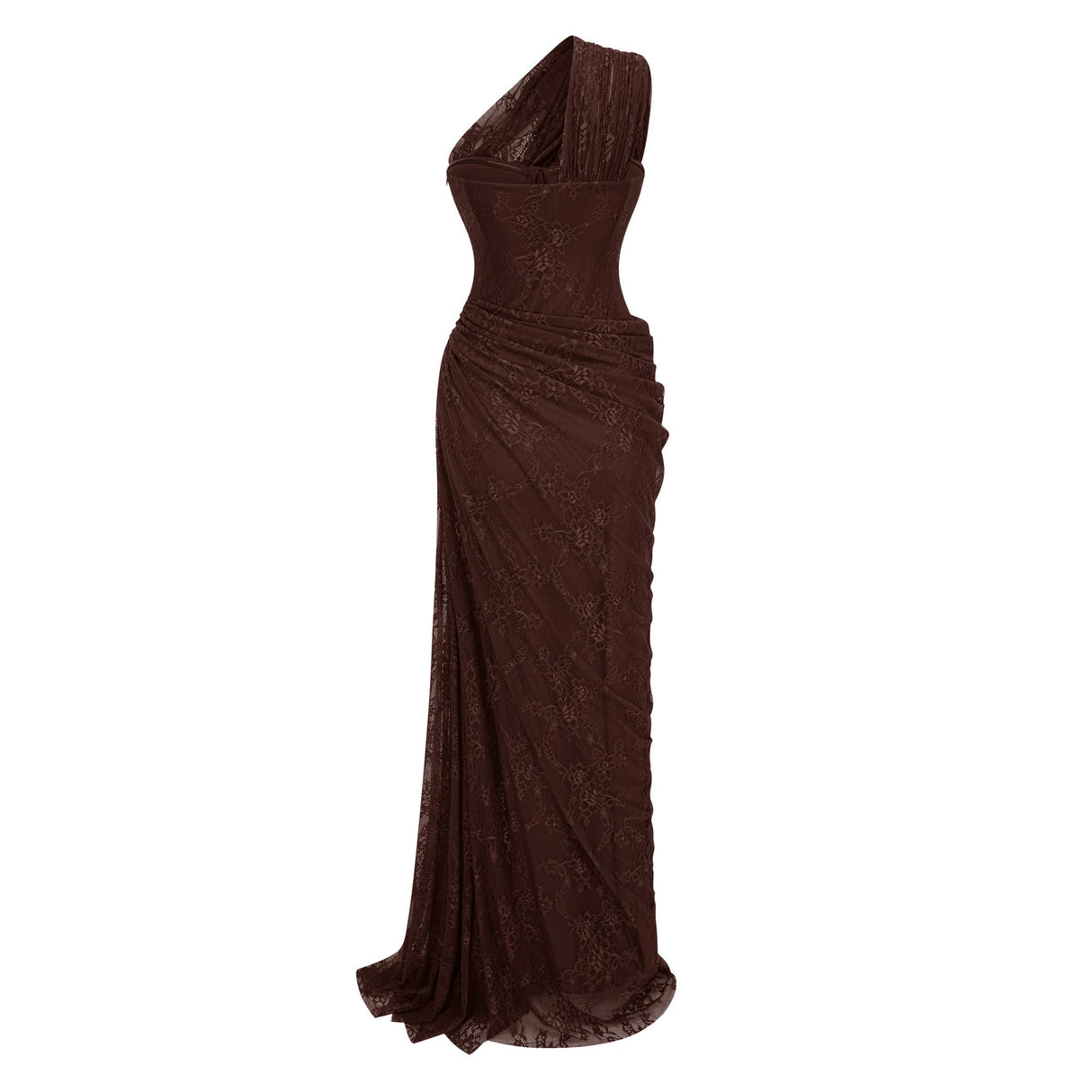 Stefania Brown Floral Lace Maxi Gown