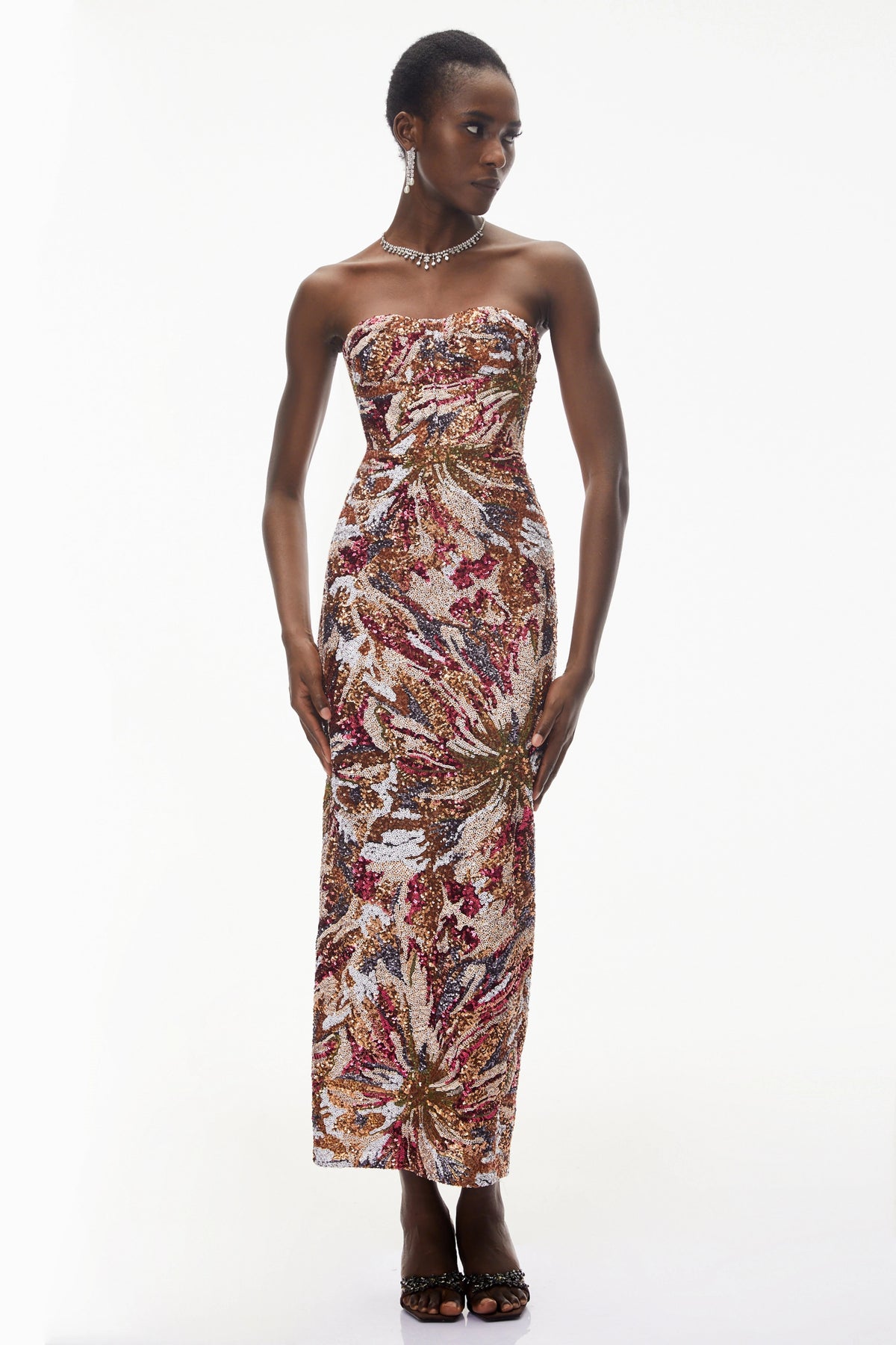 Stefania Pink Off Shoulder Floral Embroidered Maxi Dress