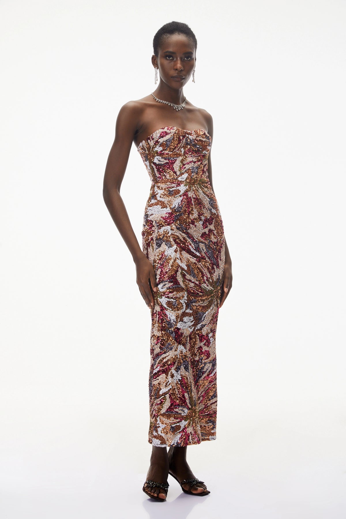 Stefania Pink Off Shoulder Floral Embroidered Maxi Dress
