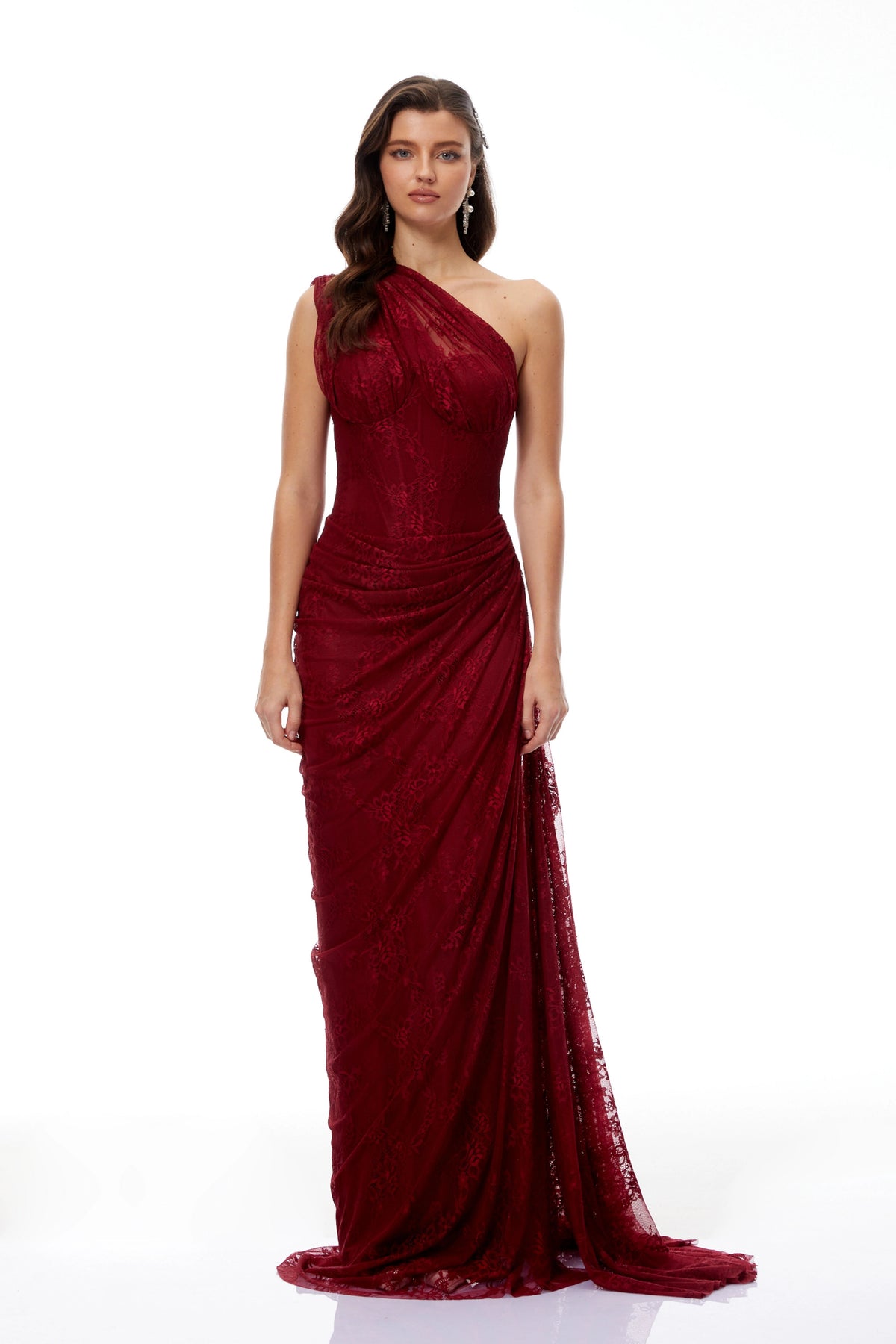 Stefania Ruby Red Floral Lace Maxi Gown