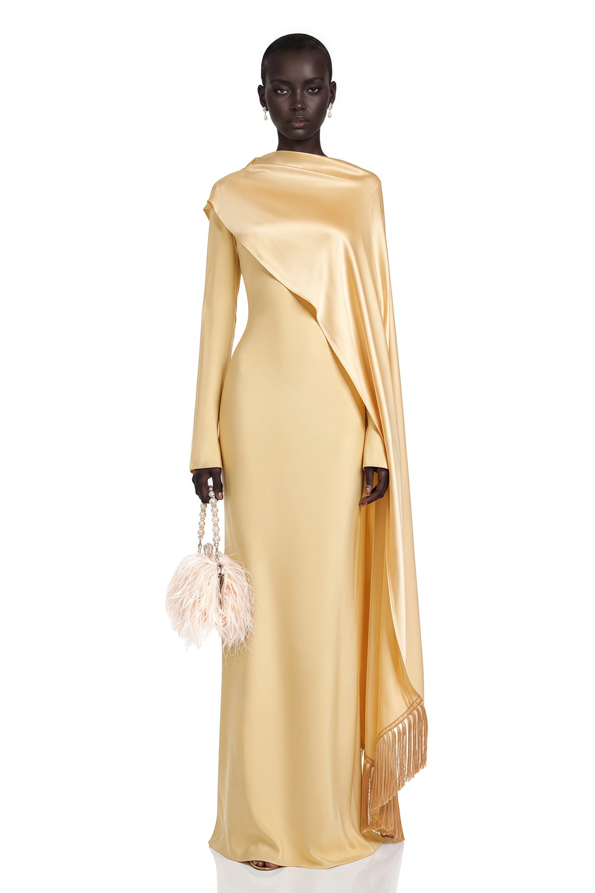 Sultan Yellow Maxi Dress with Satin Shawl