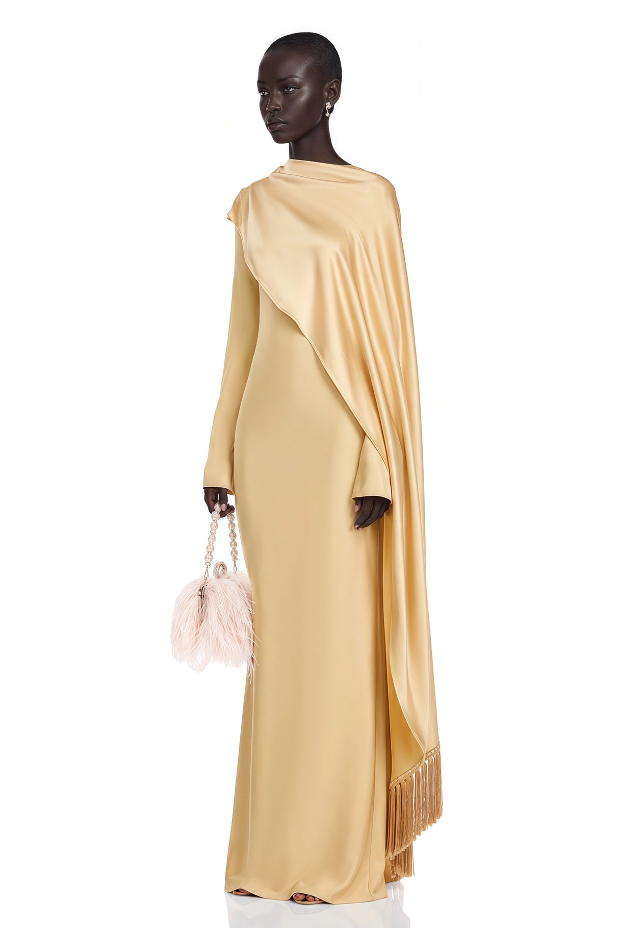 Sultan Yellow Maxi Dress with Satin Shawl