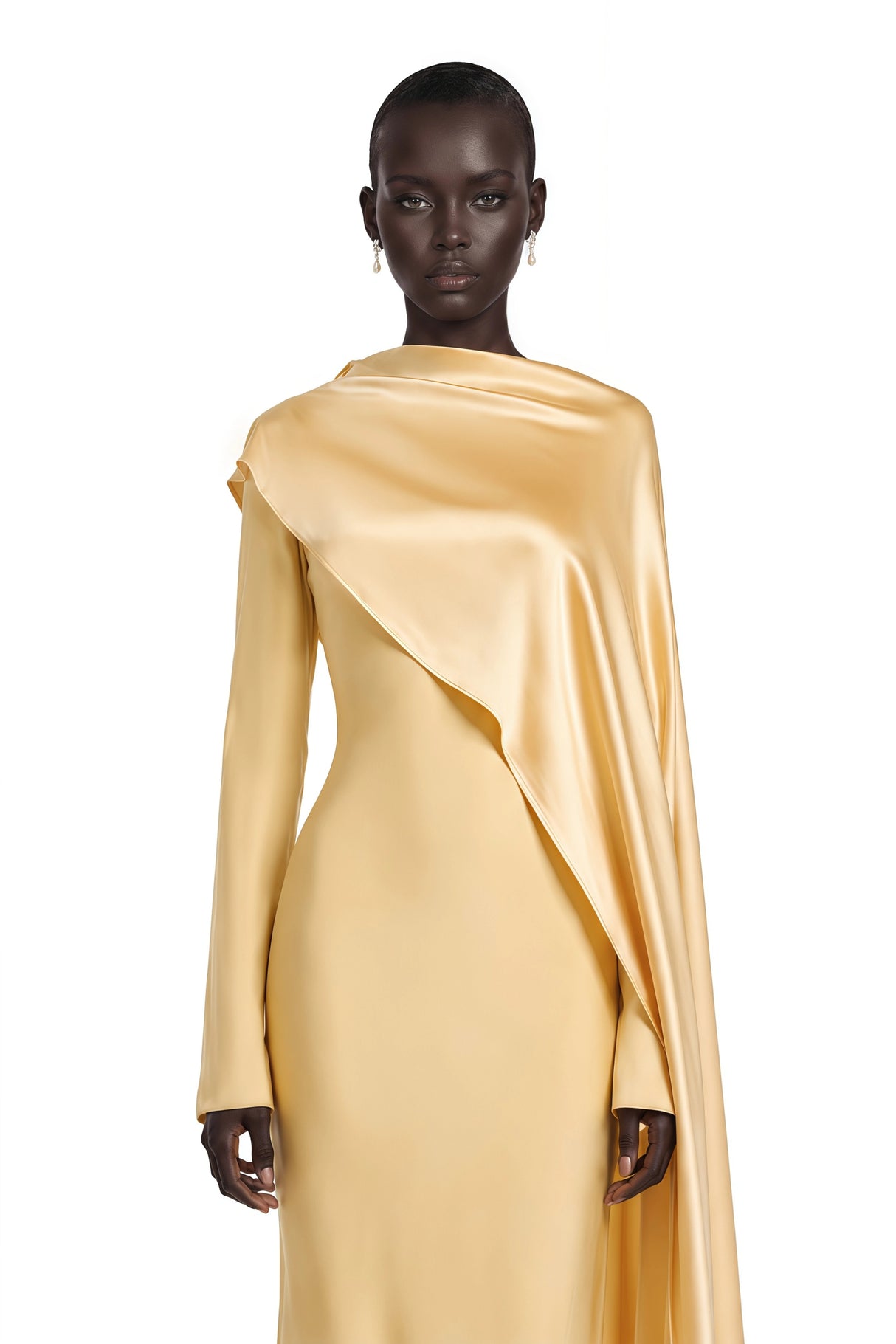 Sultan Yellow Maxi Dress with Satin Shawl