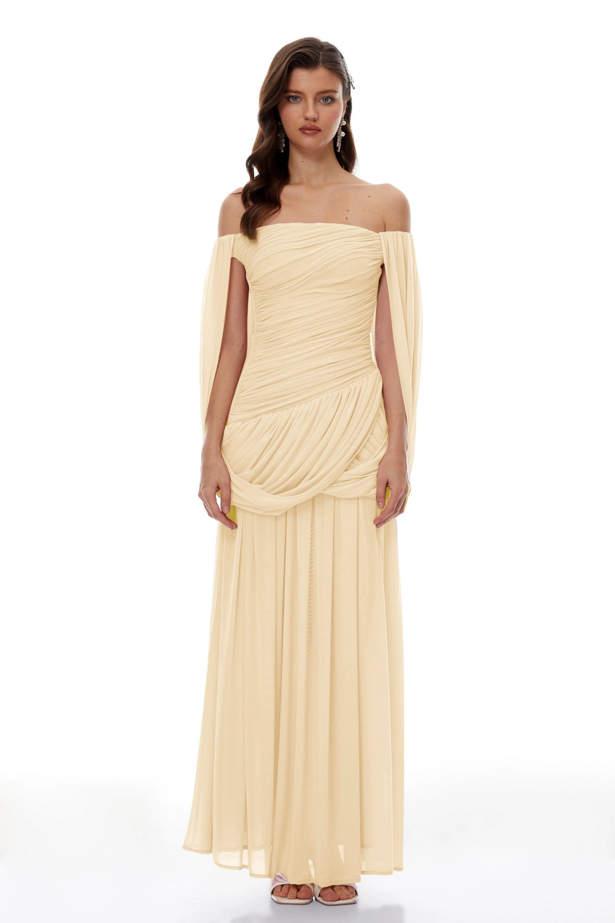 Suné Yellow Cross Front Ruched Maxi Dress