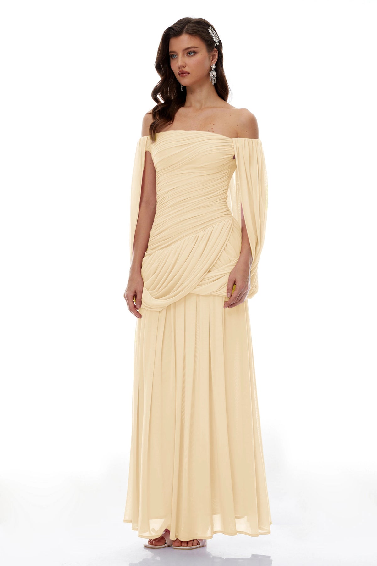 Suné Yellow Cross Front Ruched Maxi Dress