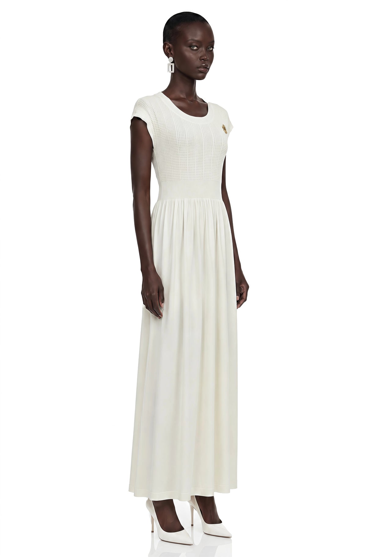 Susan Cream Sleeveless Knit Pleated Maxi Dress