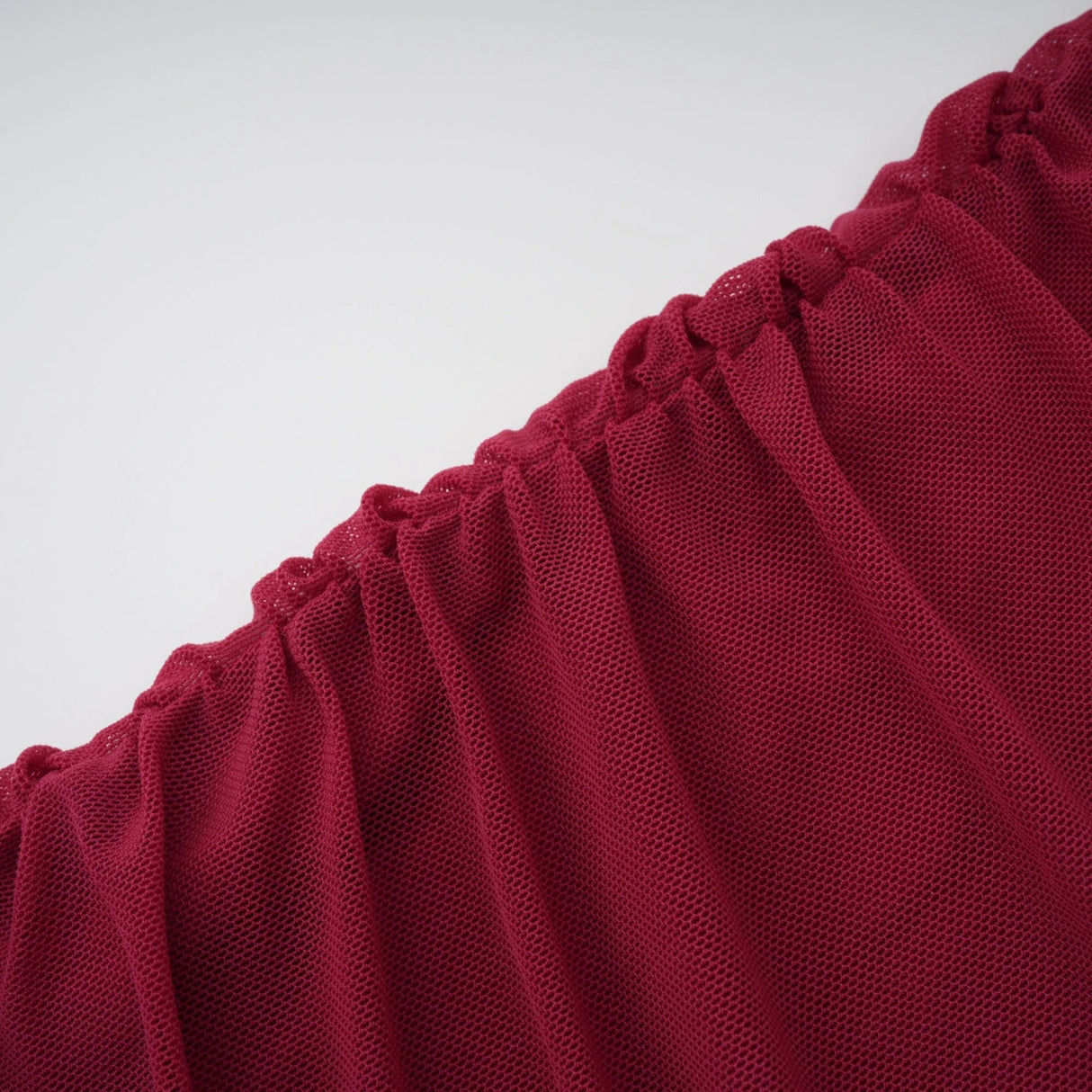 Sylphe Red Asymmetrical Ruched Mesh Maxi Dress