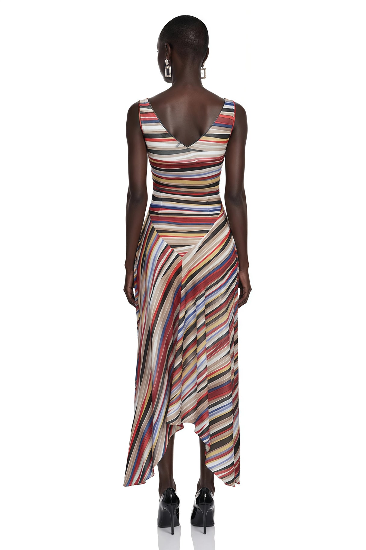 Sylvie Multicolour Striped Asymmetric Midi Dress