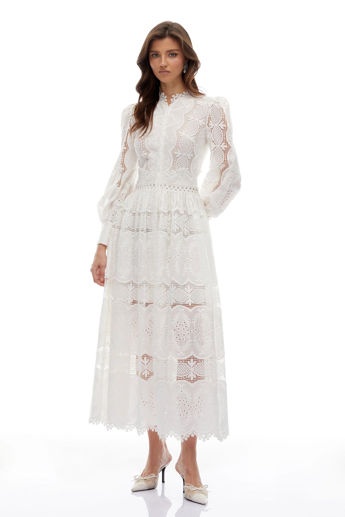 Synne White Lace Overlay Midi Dress