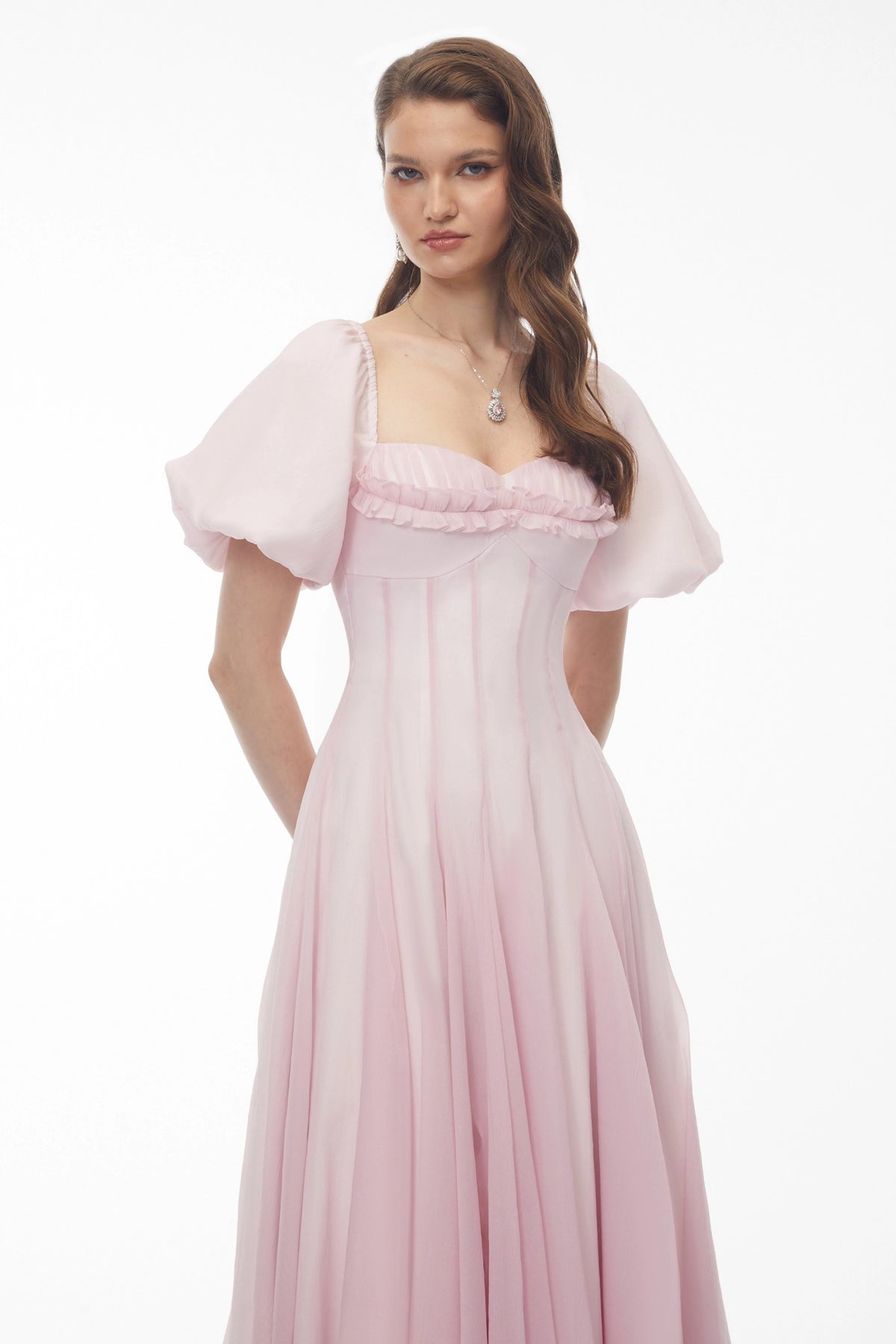 Tabata Pink Ruffled Pleated Midi Dress