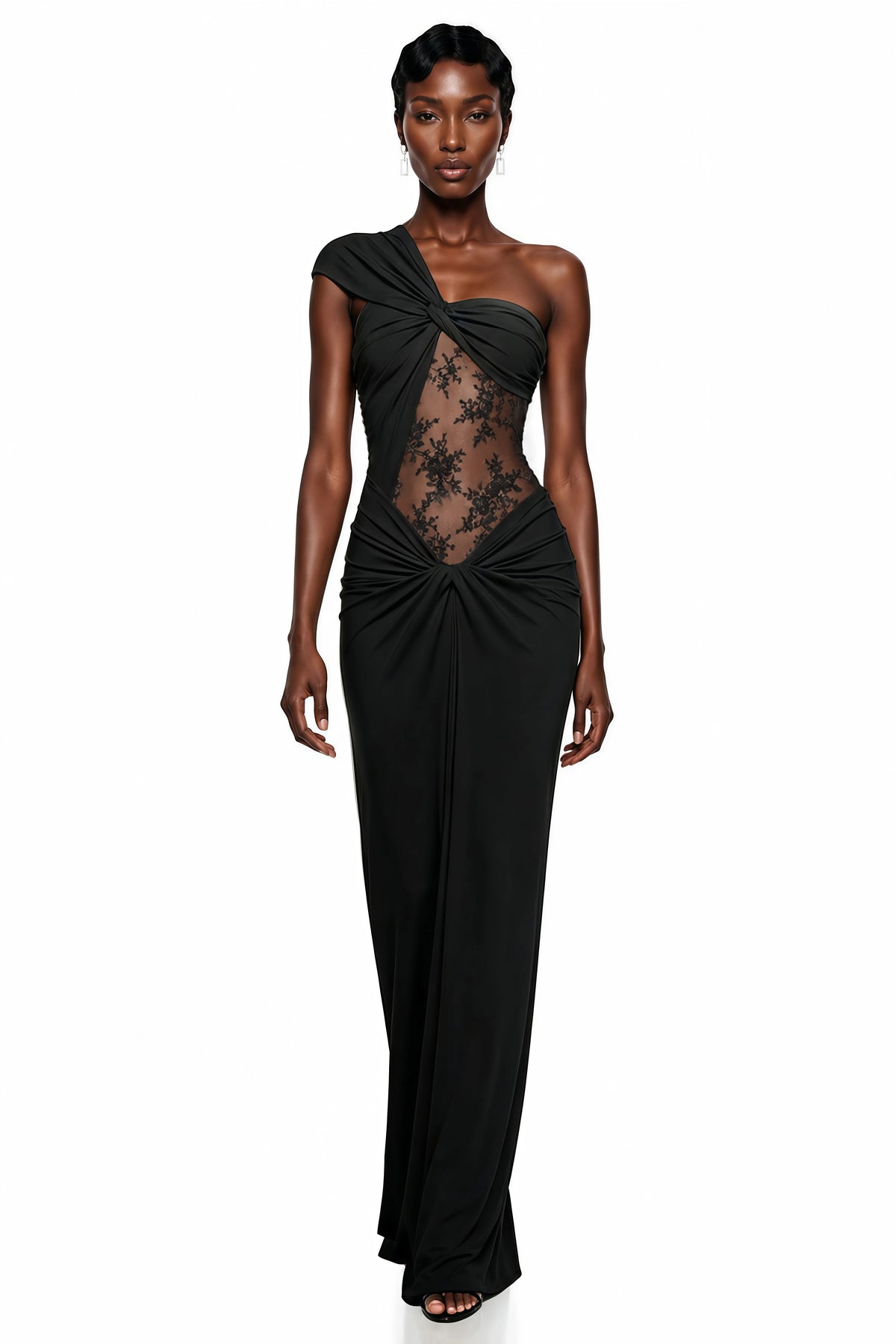 Tai Black One Shoulder Lace Maxi Dress