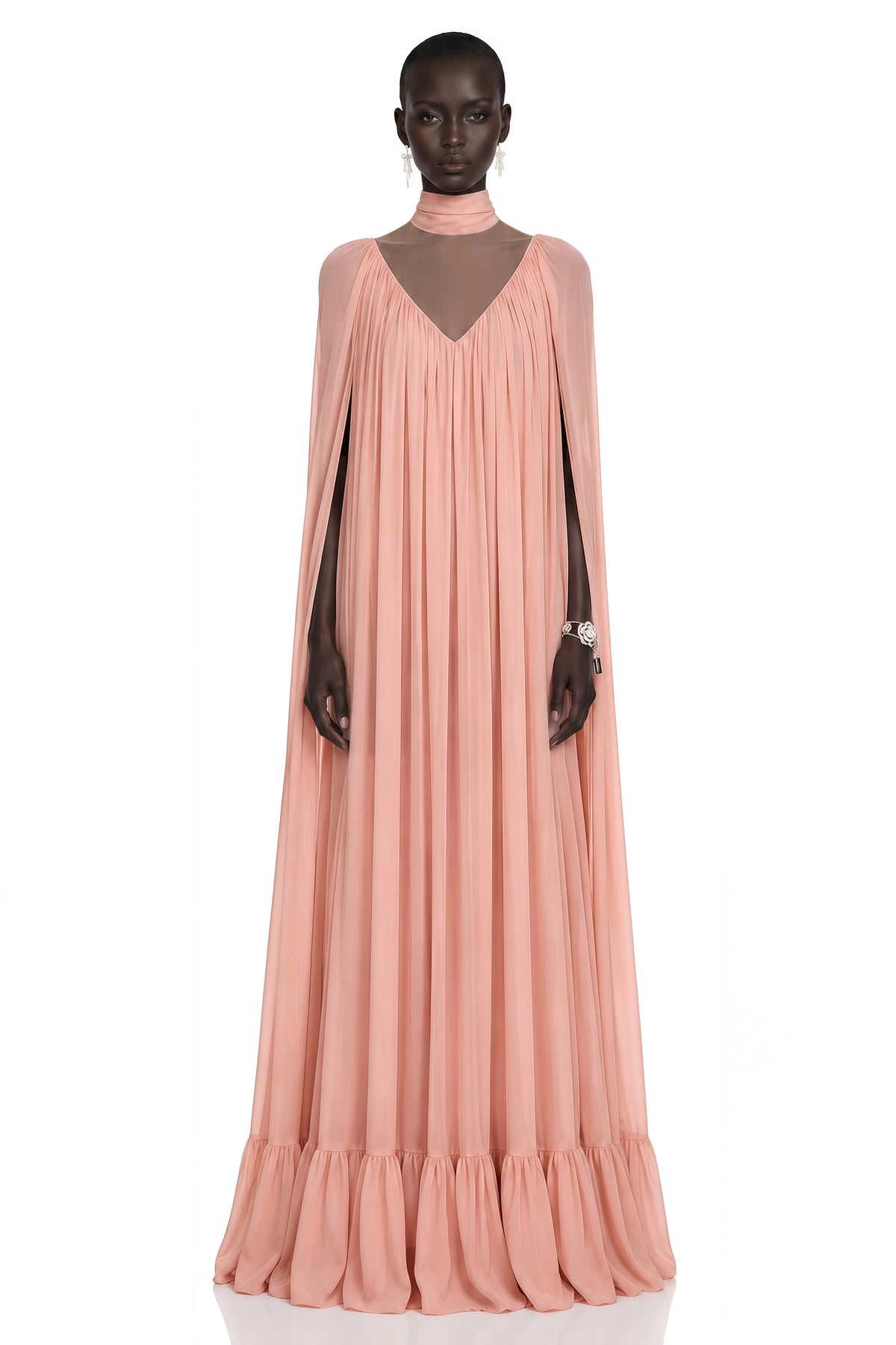 Tania Rose Pink Ruffled Pleated Maxi Dress