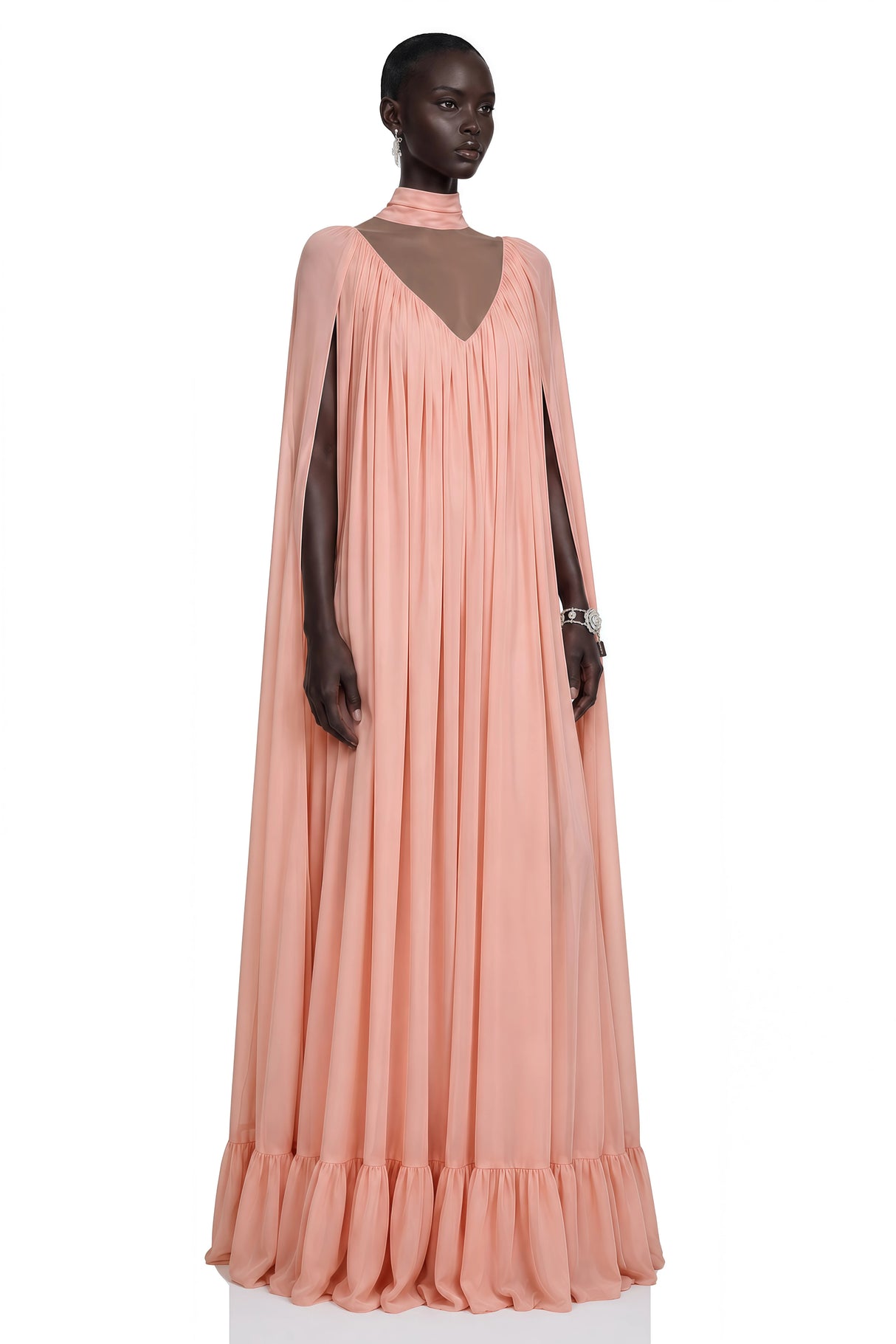 Tania Rose Pink Ruffled Pleated Maxi Dress