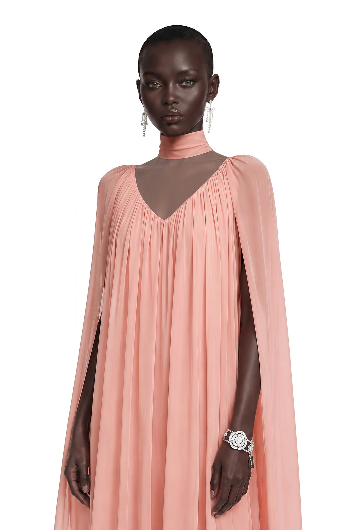 Tania Rose Pink Ruffled Pleated Maxi Dress