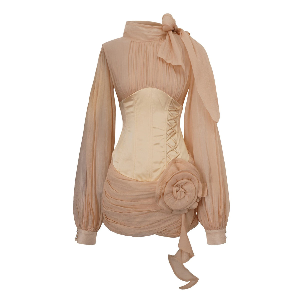 Téa CinchedWaist FloralAppliqué Paneled Mini Dress