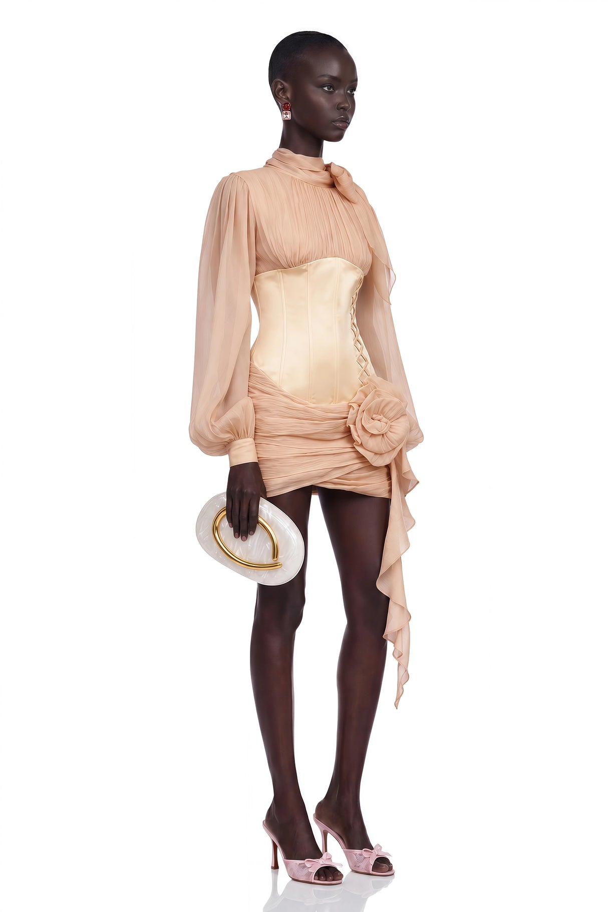 Téa CinchedWaist FloralAppliqué Paneled Mini Dress