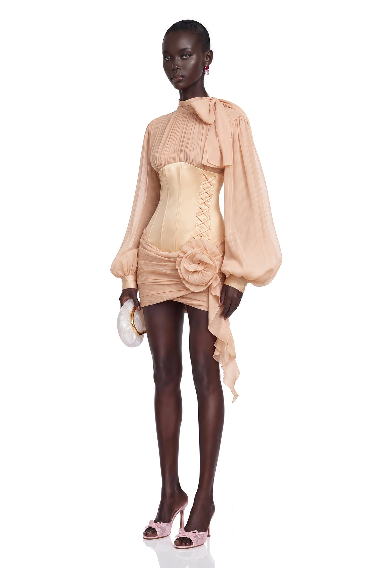 Téa CinchedWaist FloralAppliqué Paneled Mini Dress
