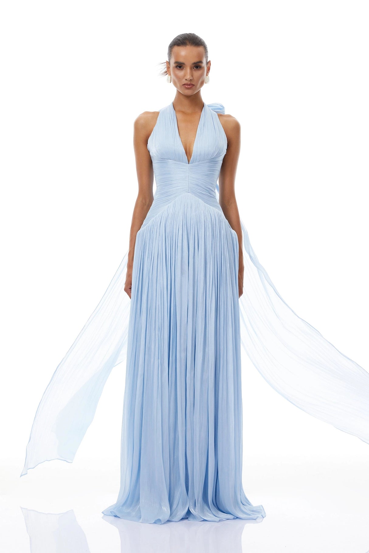 Térébenthine Blue Glossy Gathered Maxi Dress