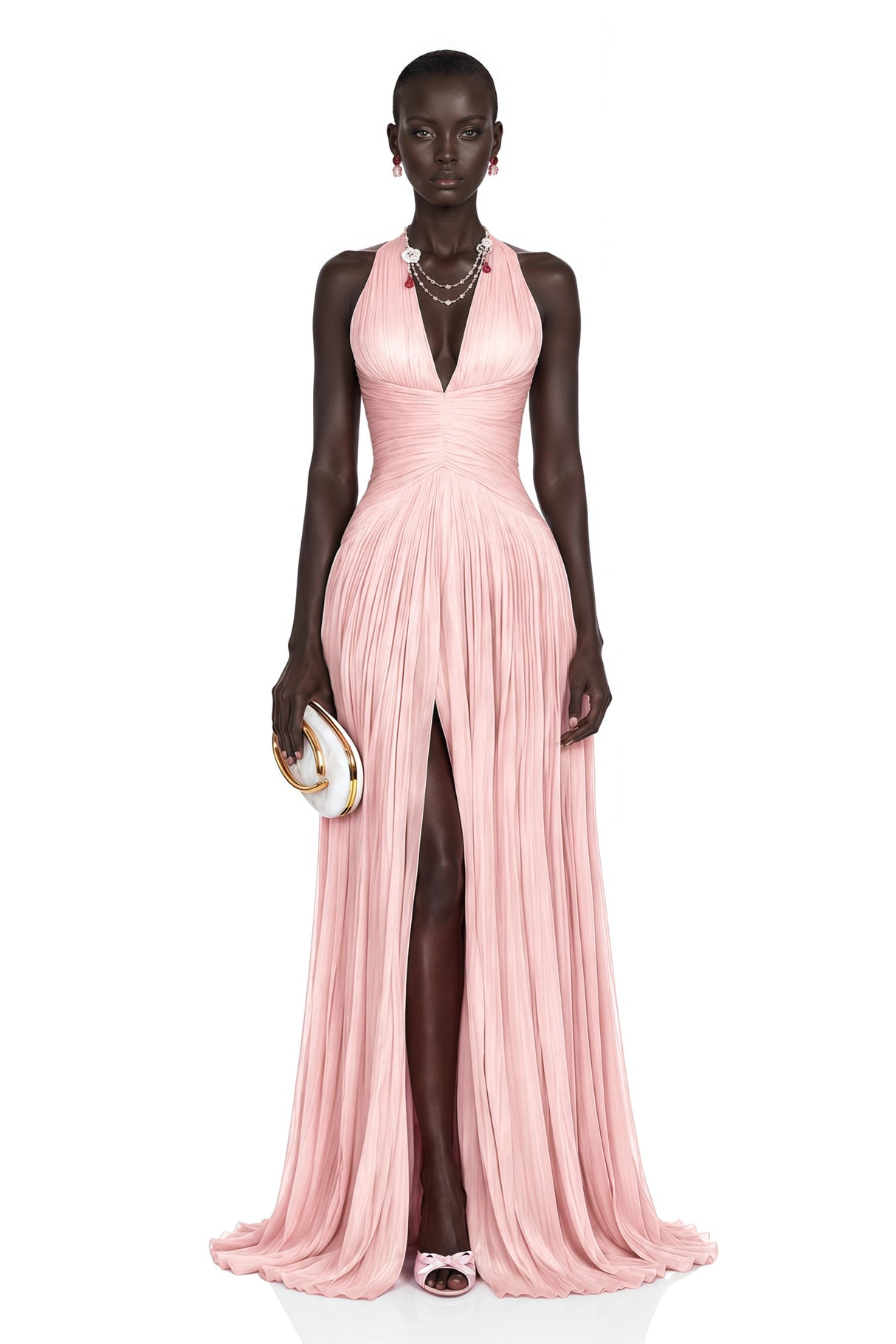Térébenthine Blush Pink Glossy Gathered Maxi Dress