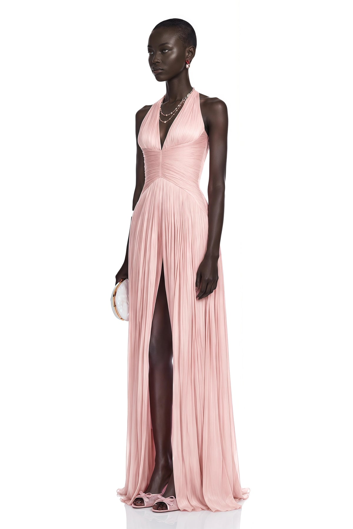 Térébenthine Blush Pink Glossy Gathered Maxi Dress