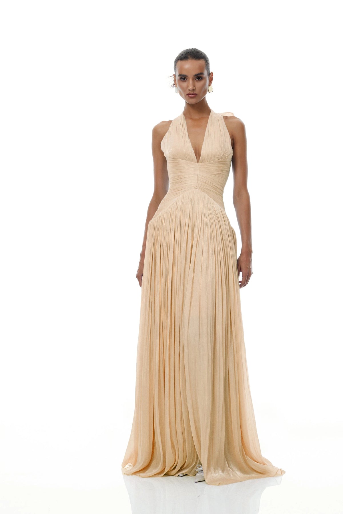 Térébenthine Neutral Glossy Gathered Maxi Dress