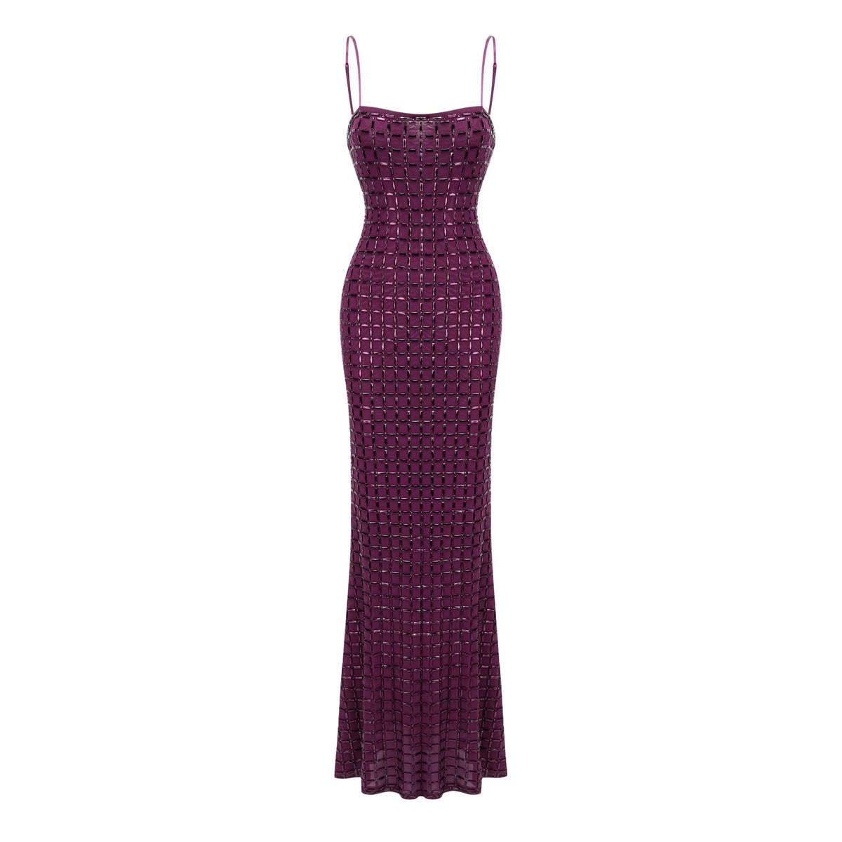 Térébenthine Purple Rhinestone Mesh Maxi Dress