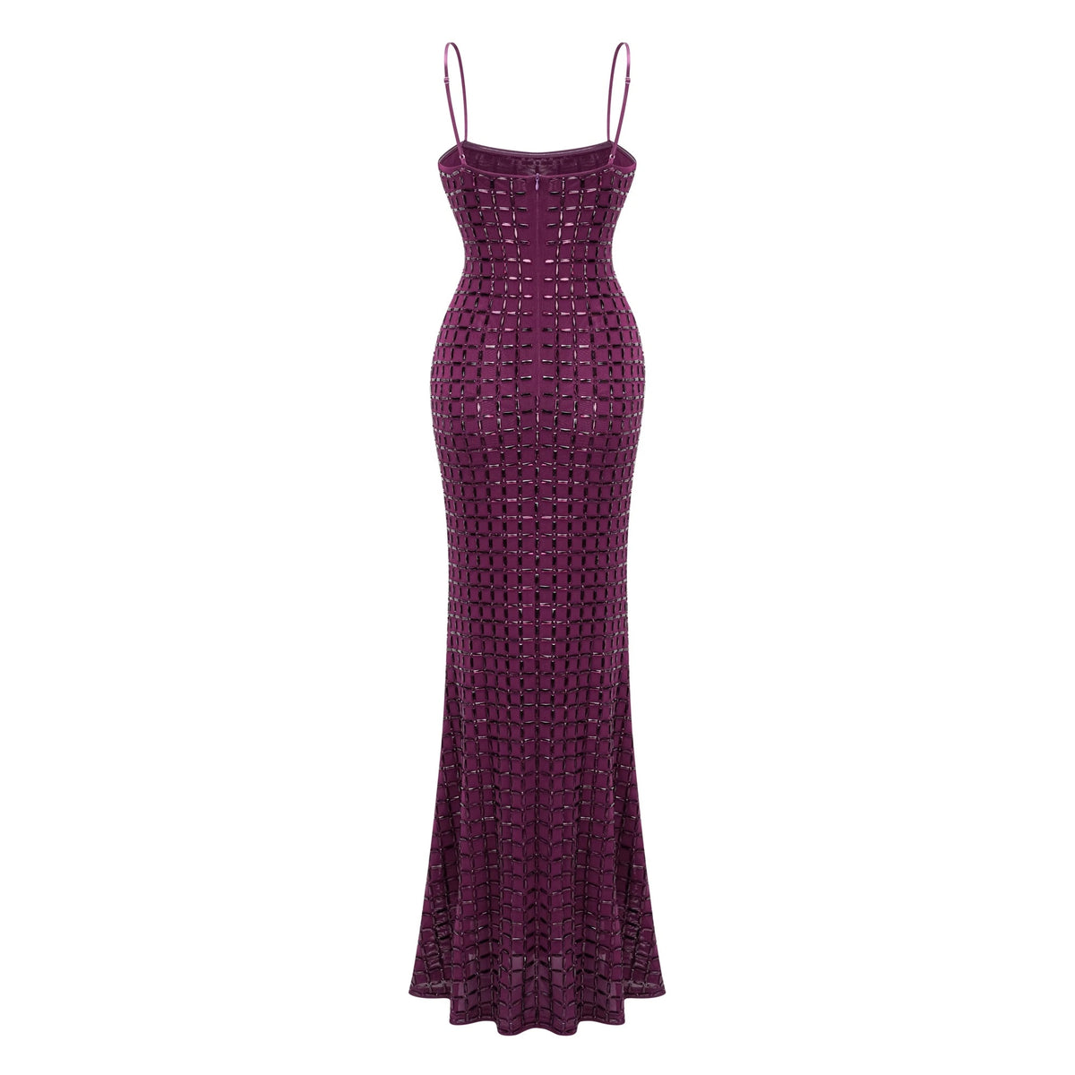 Térébenthine Purple Rhinestone Mesh Maxi Dress