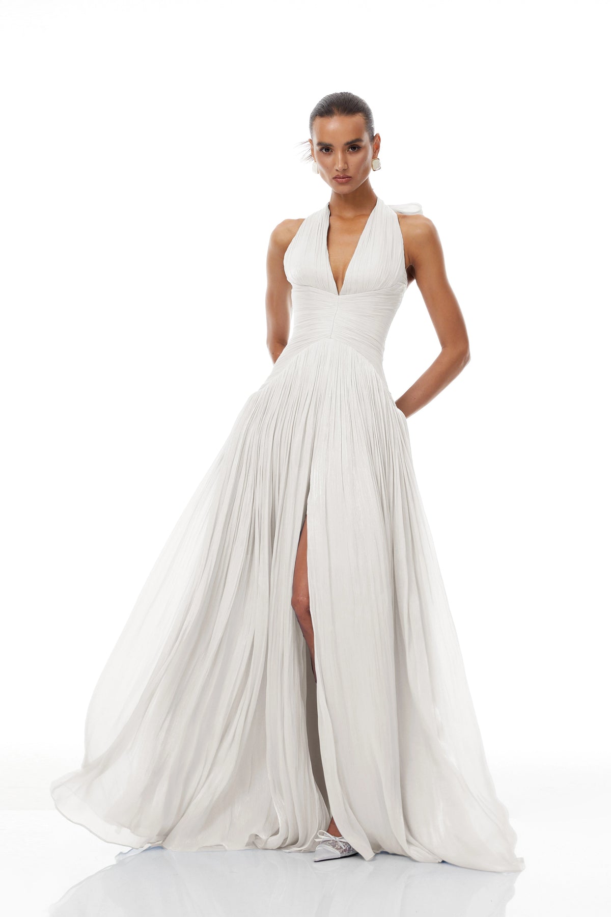 Térébenthine White Glossy Gathered Maxi Dress