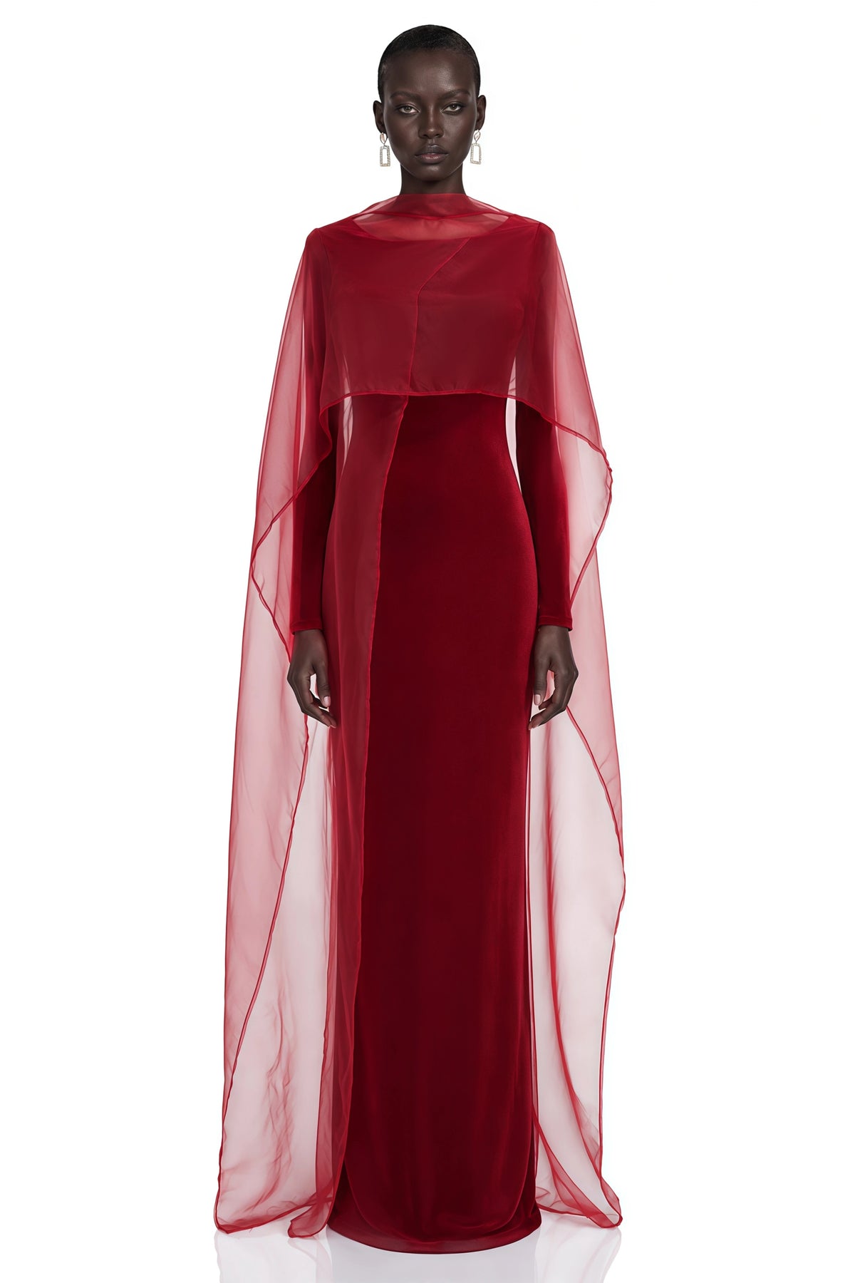 Thalassa Red Maxi Dress with Cape Sleeves