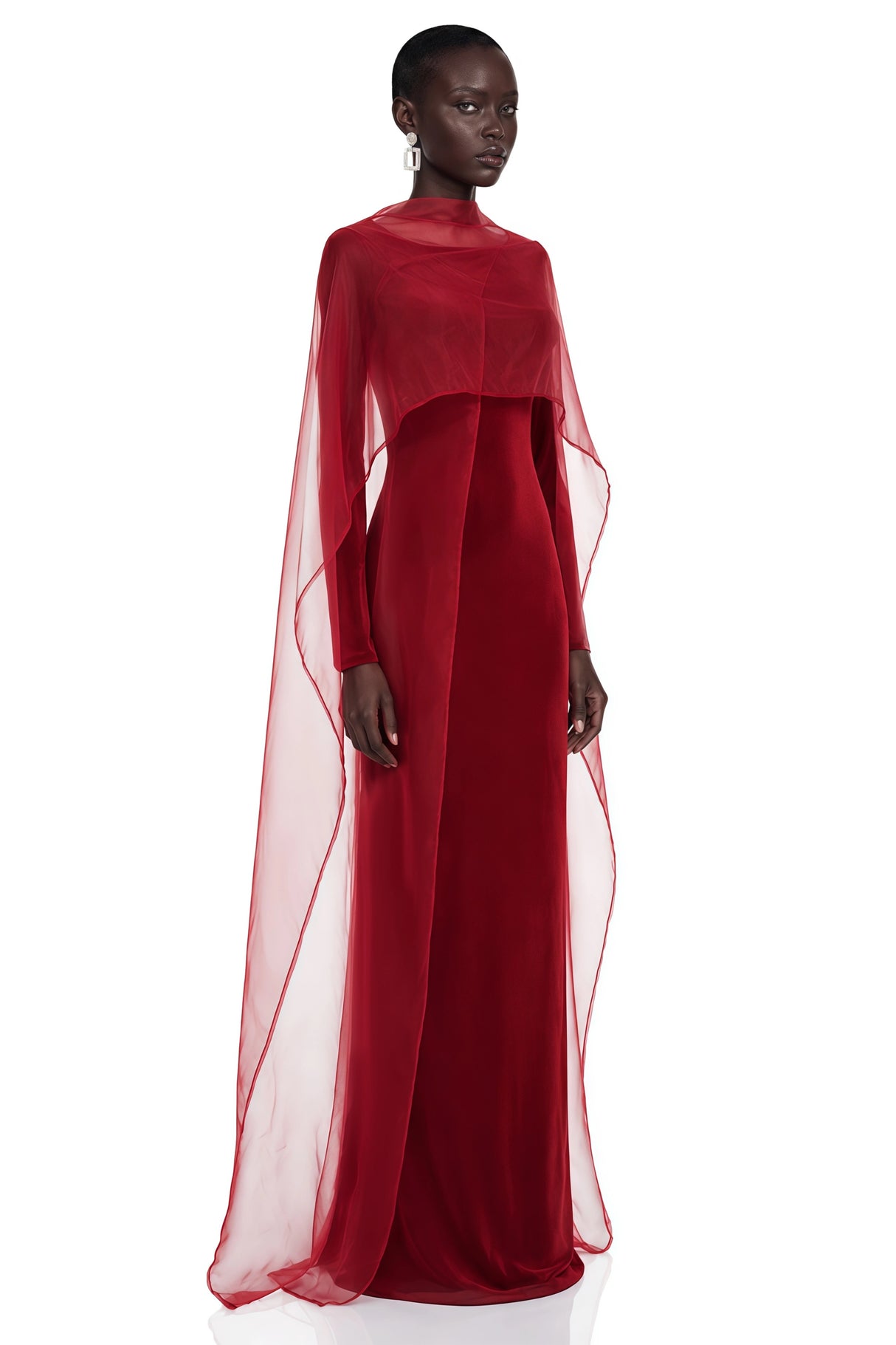 Thalassa Red Maxi Dress with Cape Sleeves