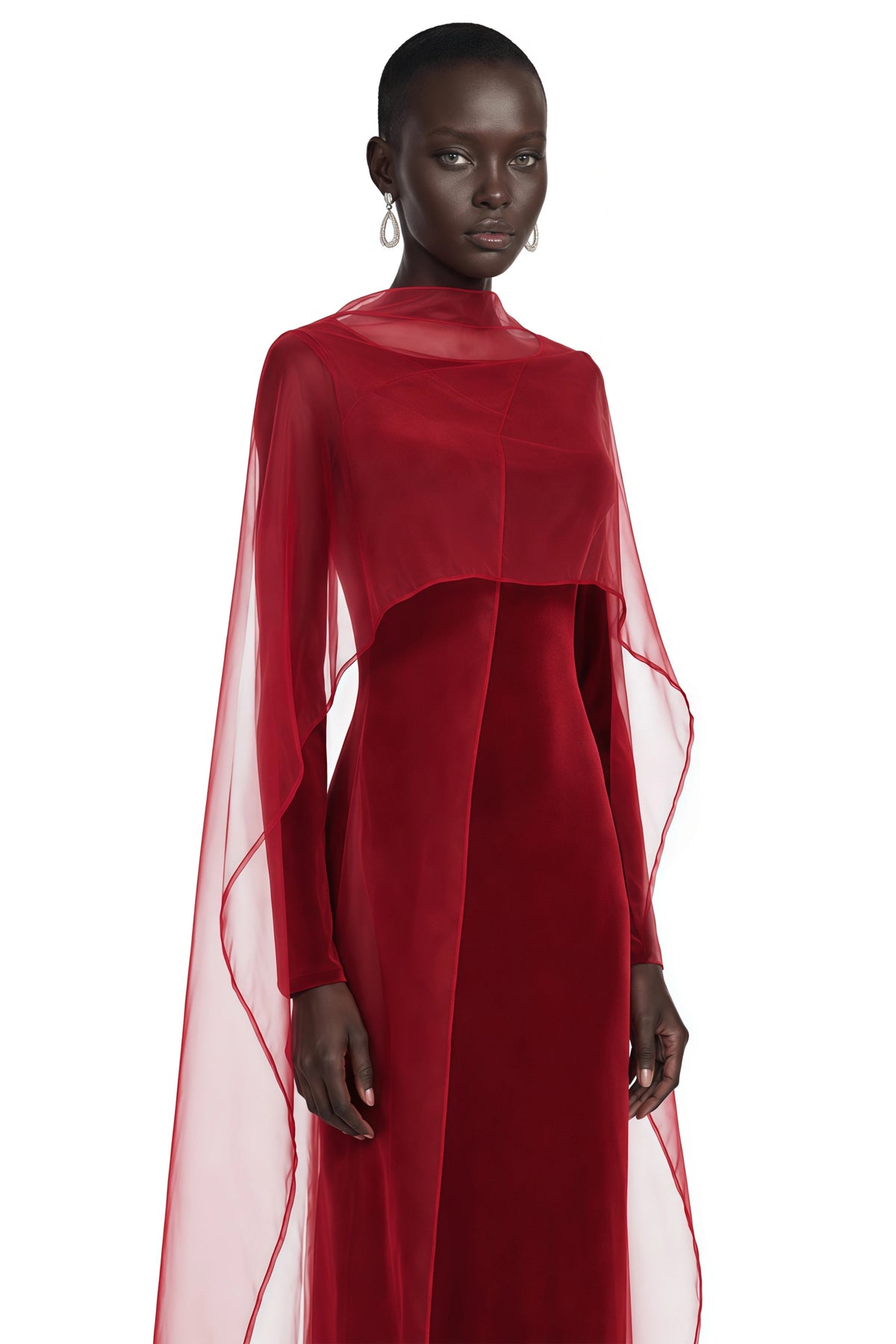 Thalassa Red Maxi Dress with Cape Sleeves