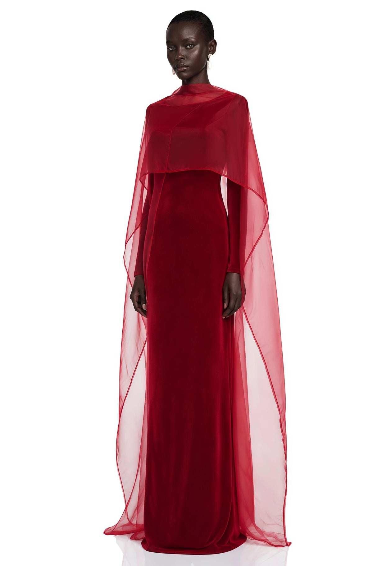 Thalassa Red Maxi Dress with Cape Sleeves