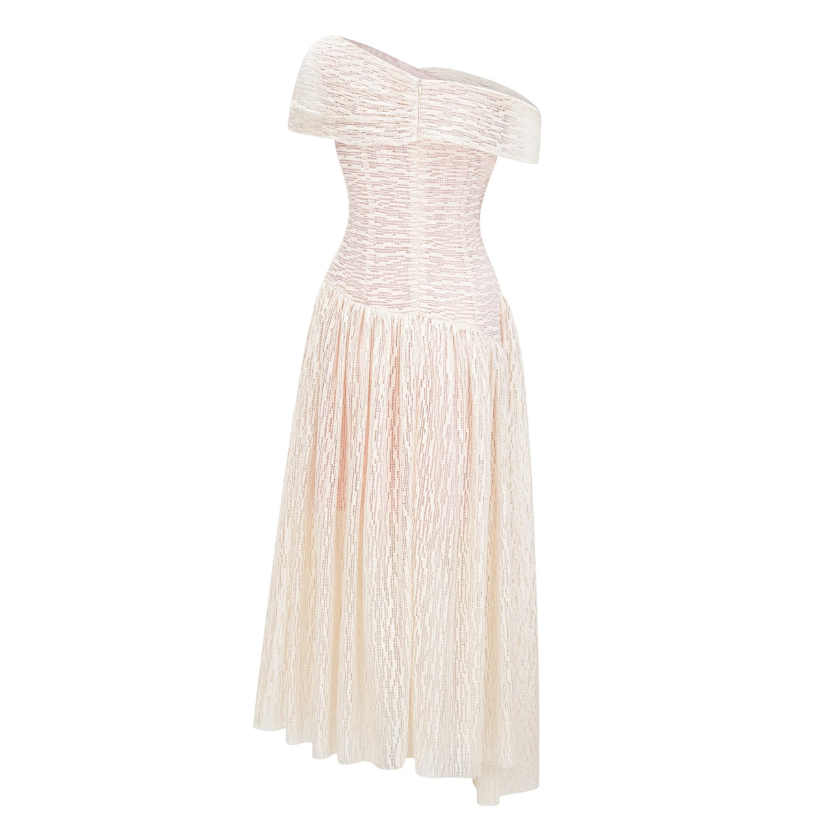 Thale Neutral Asymmetrical Textured Ruched Midi Dress
