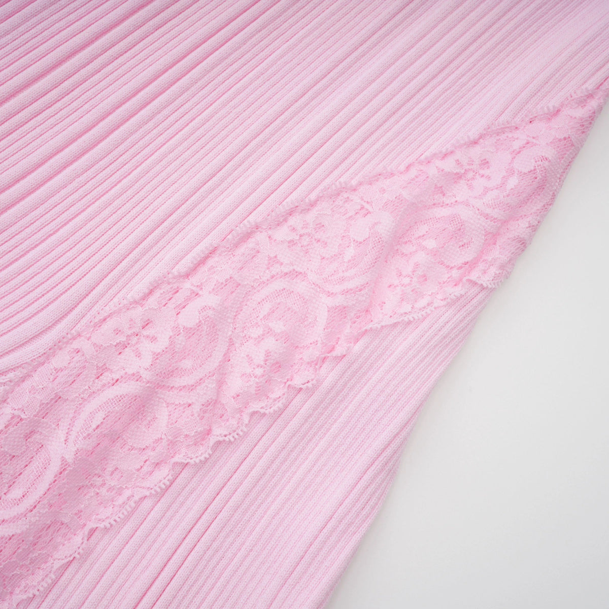 Thalya Pink Lace Trim Knit Midi Dress