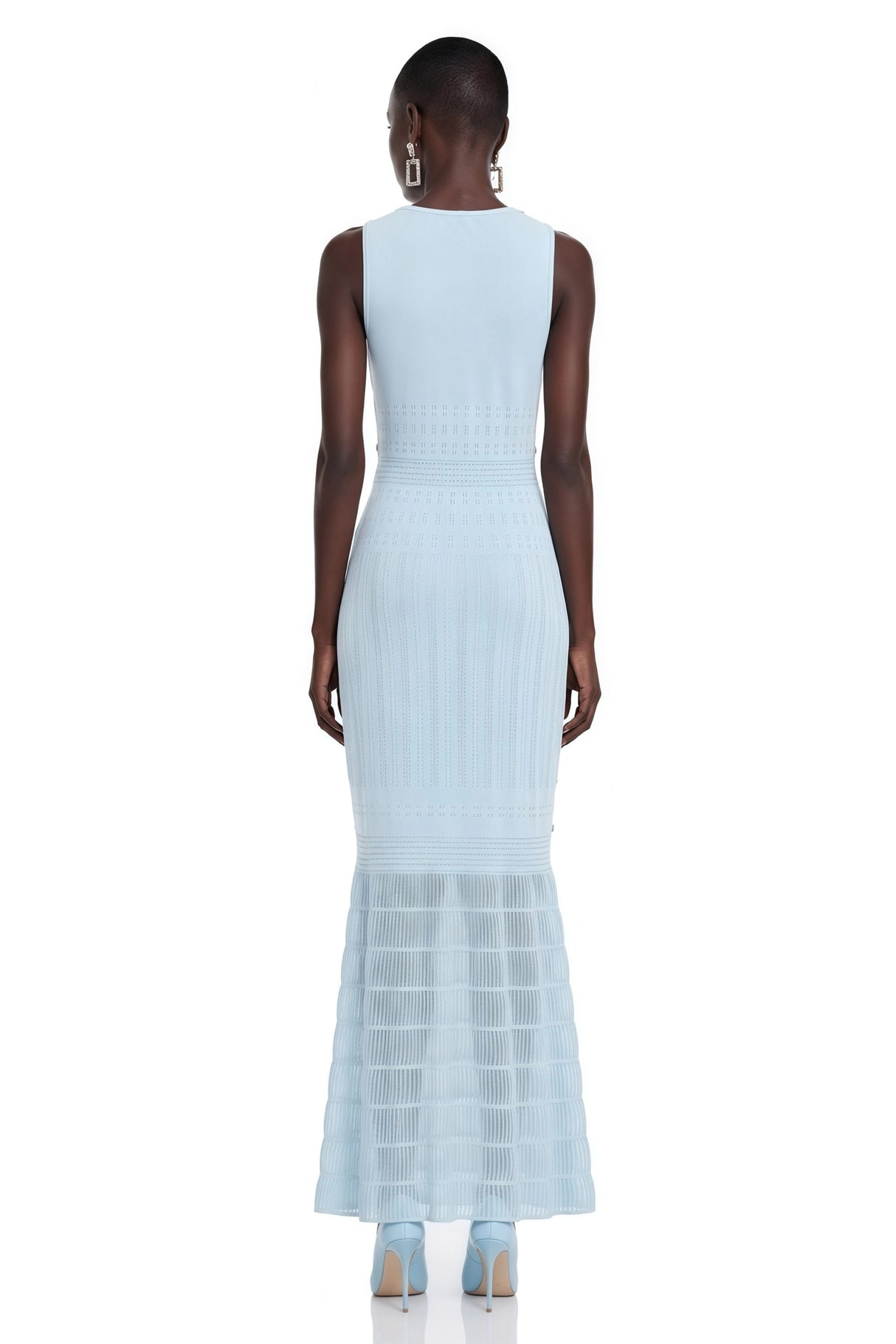 Théa Blue Embellished Mermaid Knit Maxi Dress