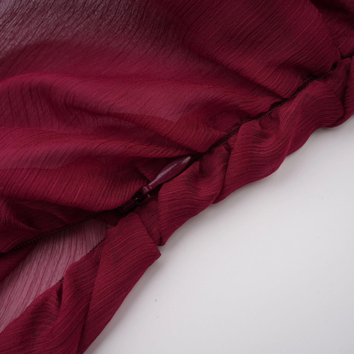 Théa Burgundy Asymmetrical Ruched Mini Dress