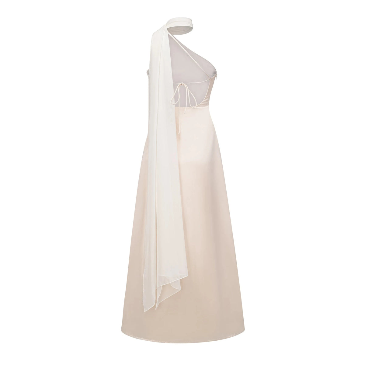 Thérèse neutral scarfdesign satin maxi dress