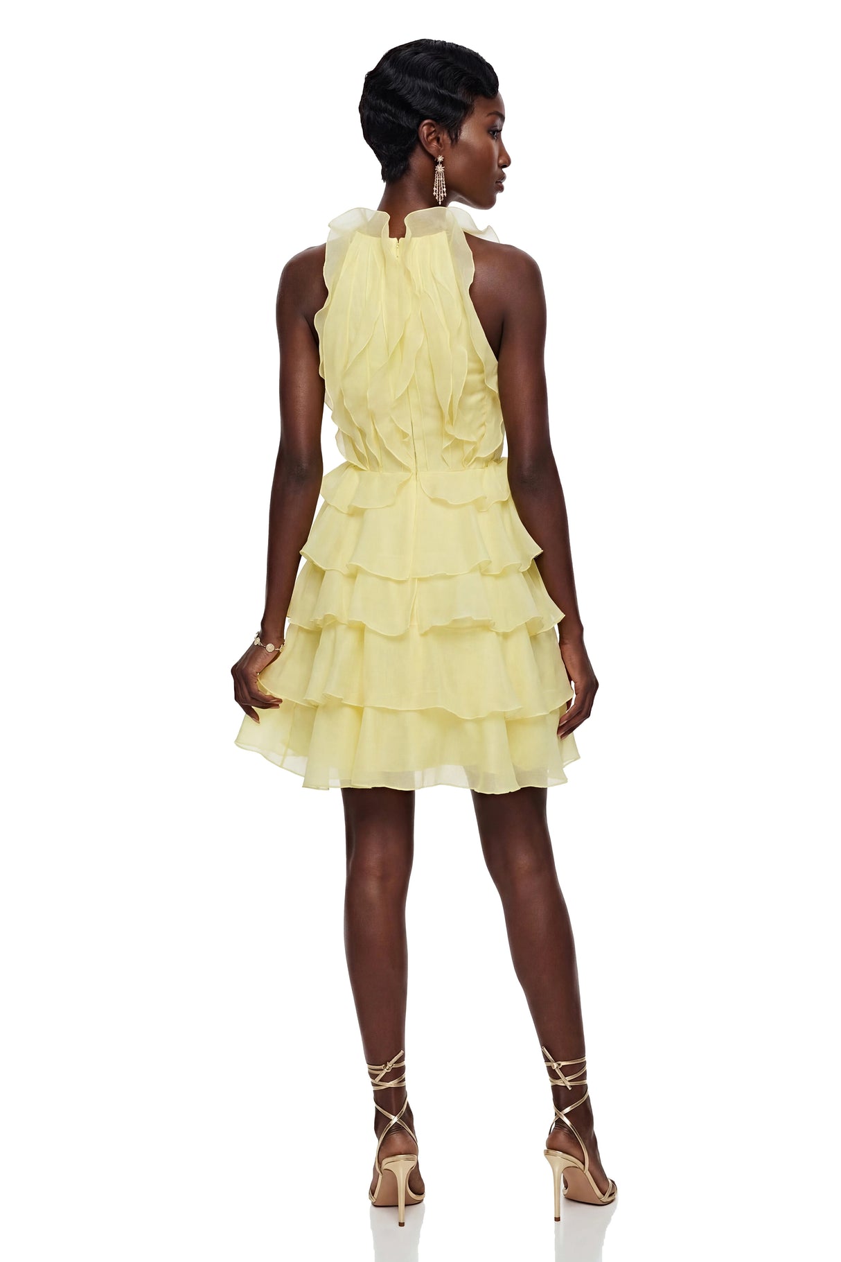 Thulisile Pale Yellow Halterneck Ruffled Mini Dress