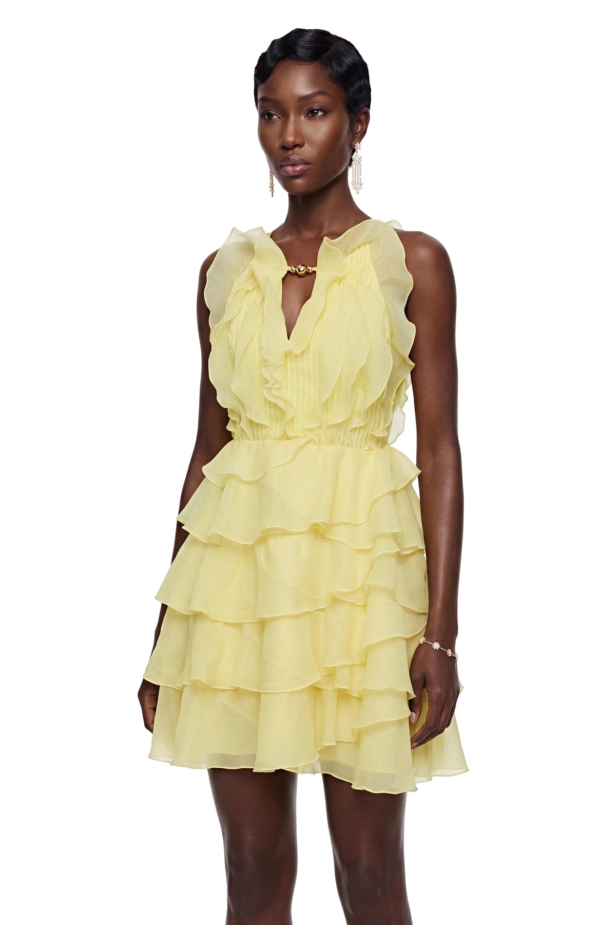 Thulisile Pale Yellow Halterneck Ruffled Mini Dress