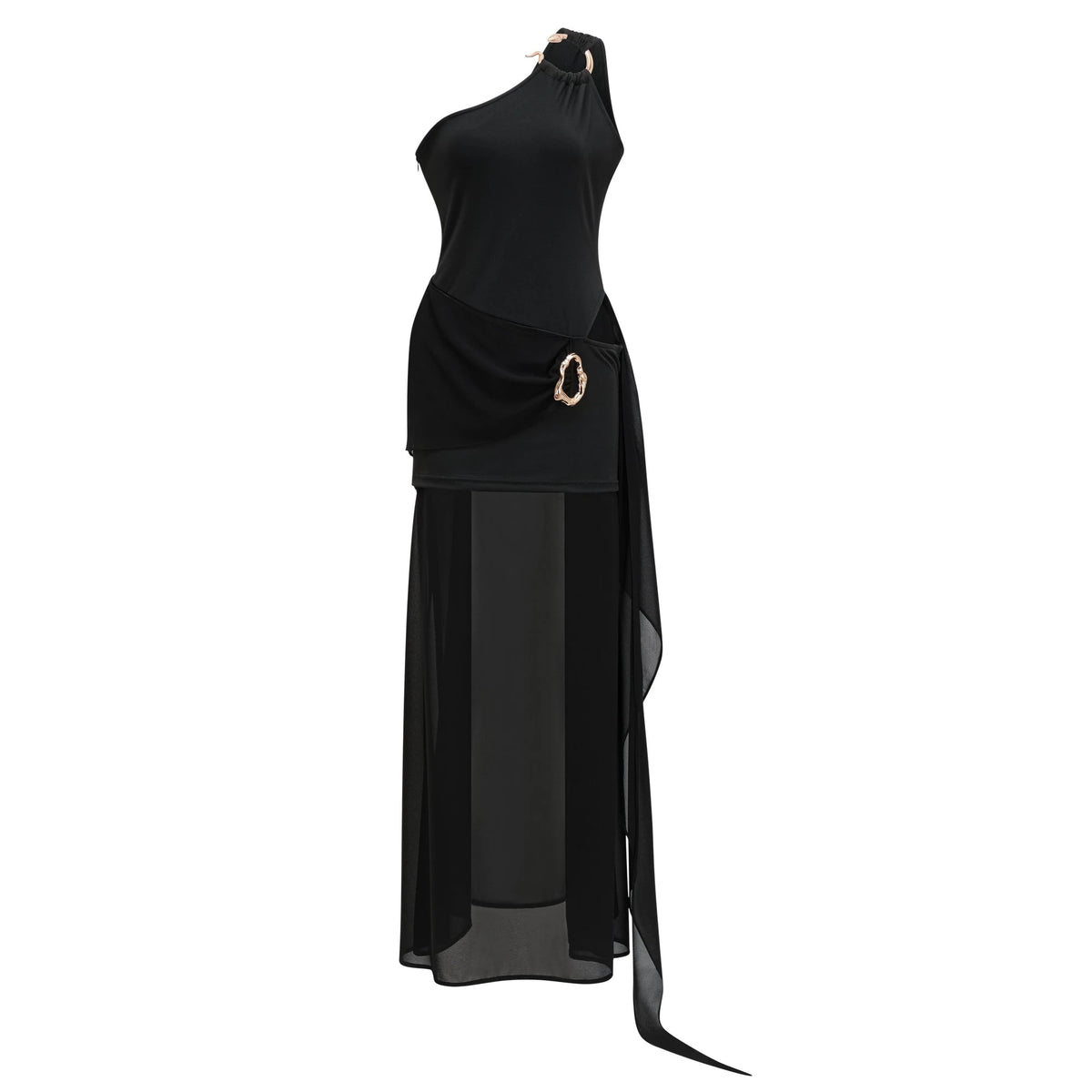 Tiziana Black One Shoulder Cut Out Maxi Dress
